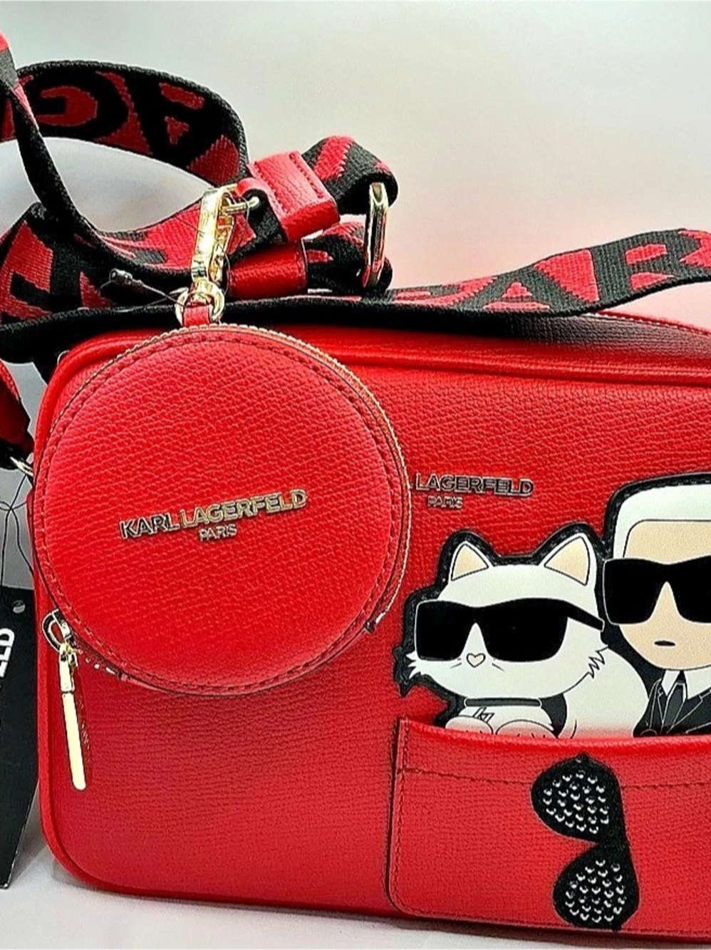 Karl Lagerfeld Paris crossbody Red bag with matching round pouch